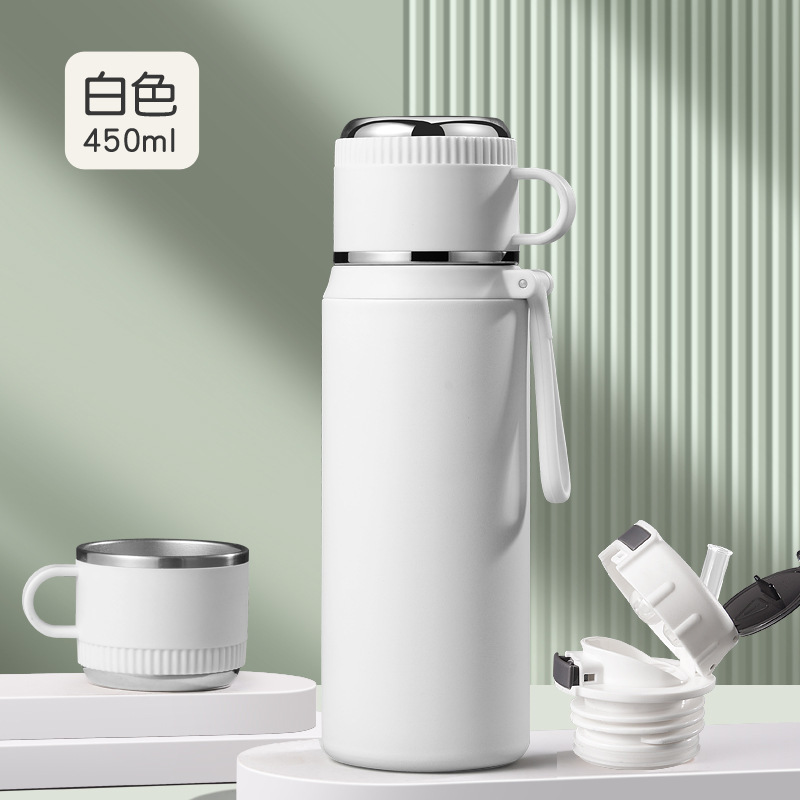 Chuangwu Society Taza de aislamiento térmico para niños, estudiantes de secundaria y secundaria 316 acero inoxidable taza de agua de paja especial para mujeres portátiles
