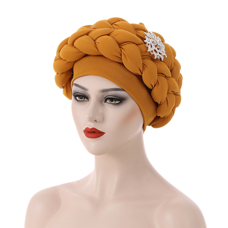 Muslim hat Autumn African hand-braided hat with accessory turban wrap_voghion.com