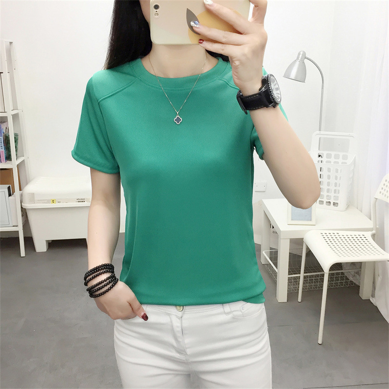 螺纹短袖t恤女夏季2025新款时髦时尚露锁骨小众修身纯色上衣包邮