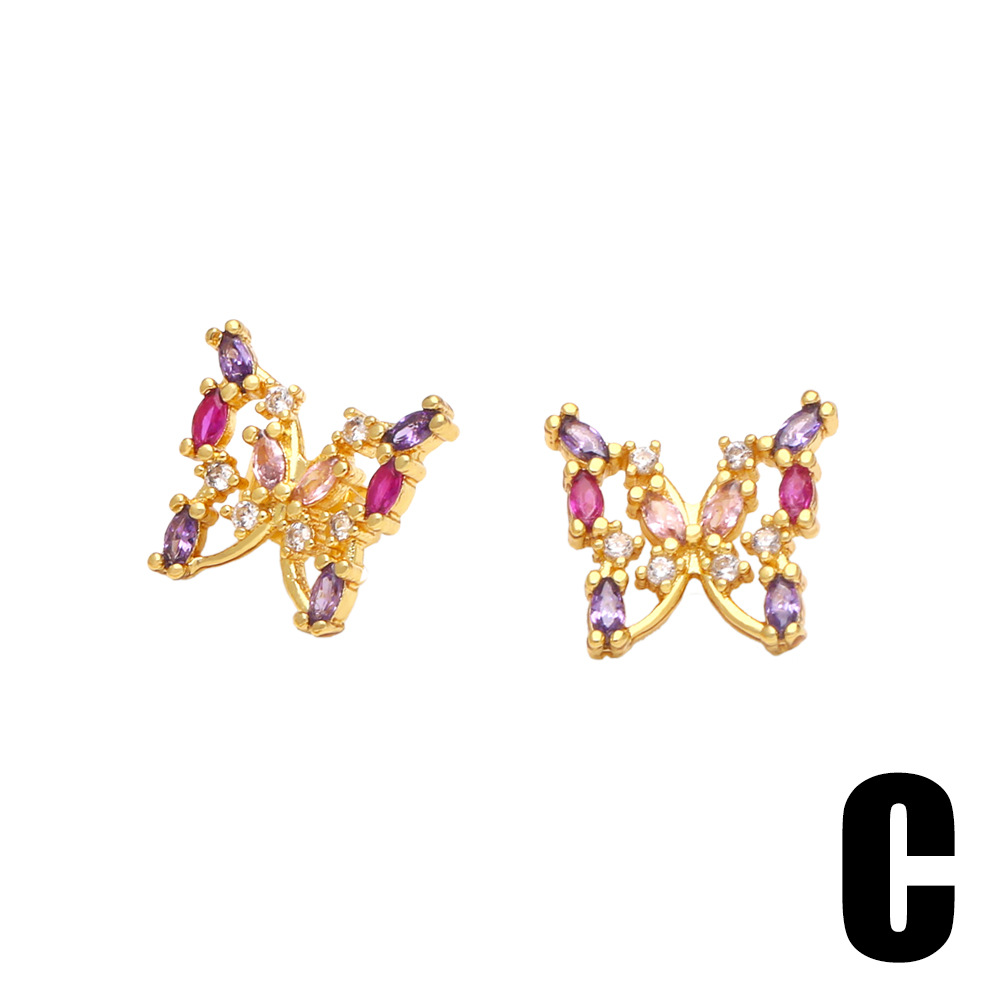 Fashion Butterfly Copper Ear Studs Inlay Pearl Zircon Copper Earrings
