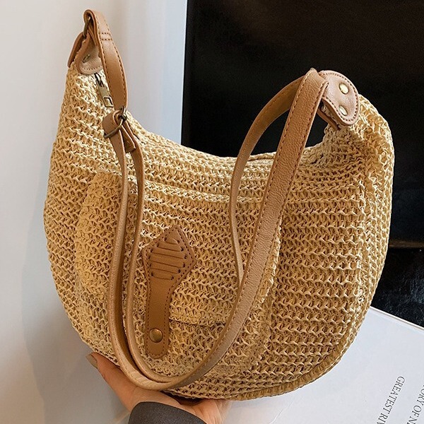 Casual Resort Style Straw Woven Bag for Women 2026 Summer New Versatile Shoulder Underarm Saddle Bag Large Capacity Beach Bag