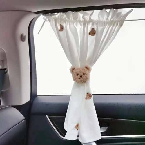 Korean style ins style plush three-dimensional bear head baby and child car sunshade straps car curtain ties and ropes