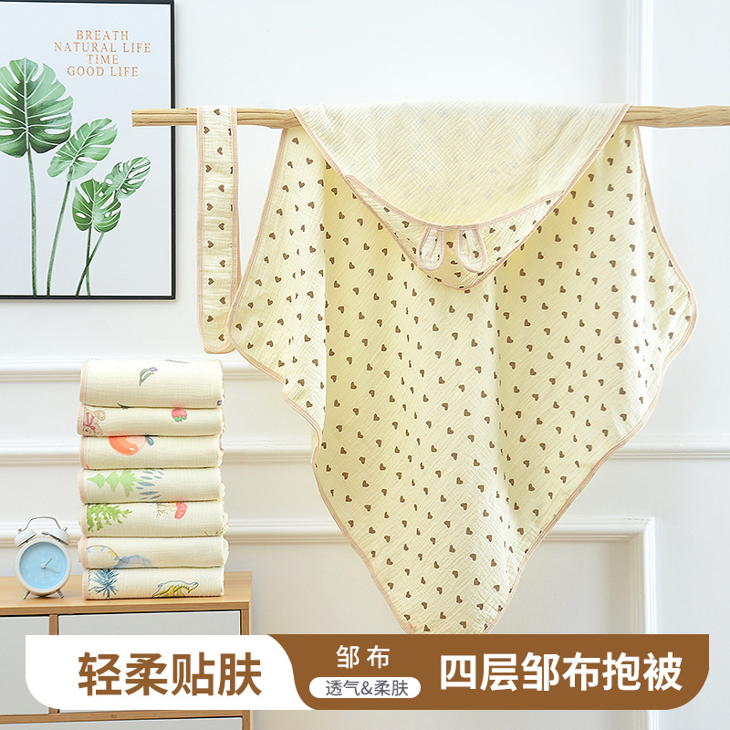 Gauze Swaddle Four-Layer Crepe Wrap Baby Summer Cartoon Print Newborn Blanket Swaddle Summer New Product