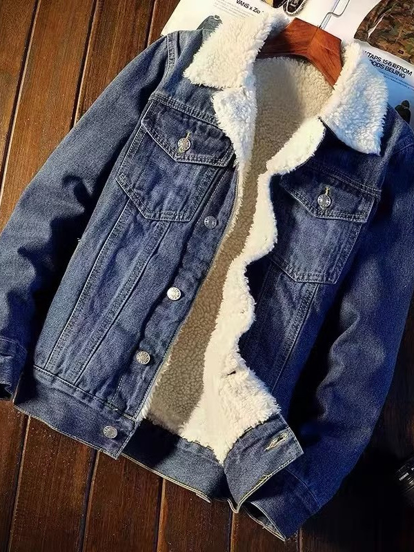 冬のレトロなベルベットデニムジャケットメンズユース韓国スタイル肥厚ジャケットトップトレンディな大きいサイズの外国貿易綿の服