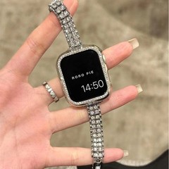 Apple Watch ストラップ iwatchS10/9/8se 小さなウエストの二列ダイヤモンドがちりばめられた高価値のメタルストラップに適しています。