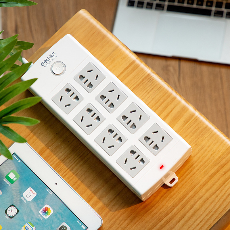得力防触电拖线板6孔安全插座5米线插线板接线板排插家用电插板
