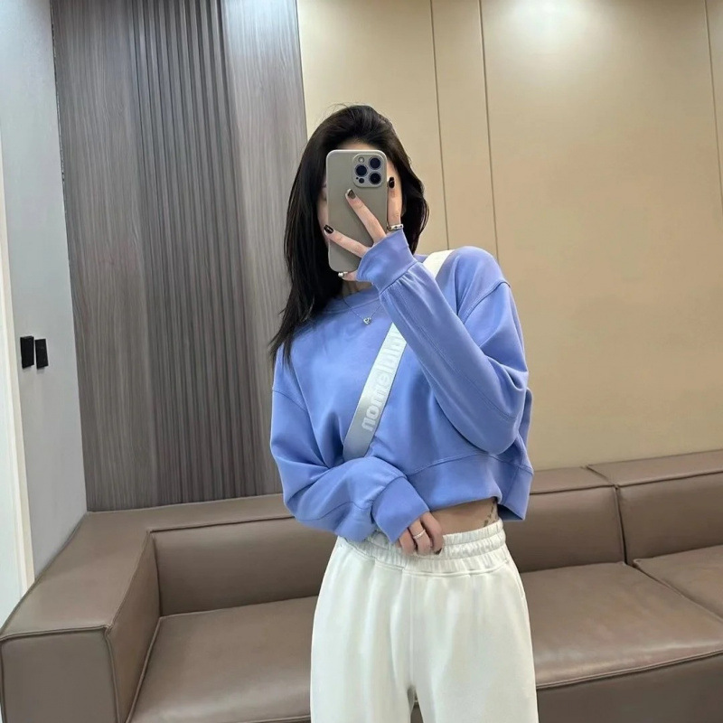 Lulu Original Standard Ovz Short Long-Sleeved Yoga Wear Women's Round Neck Sweatshirt High Elastic Loose Casual Sports Fitness Top