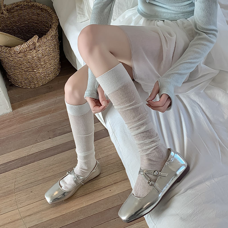 Japanese solid color summer thin breathable knee socks