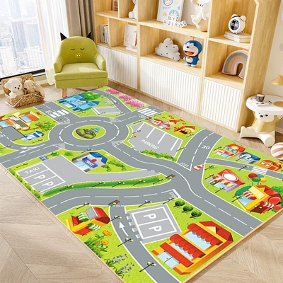 Avtomobil döşəmə paspasları – Game Track Road Traffic Kindergarten - new-track-parking-lot-super-soft-anti-slip-crystal-cloud-velvet-80120cmentrance-size