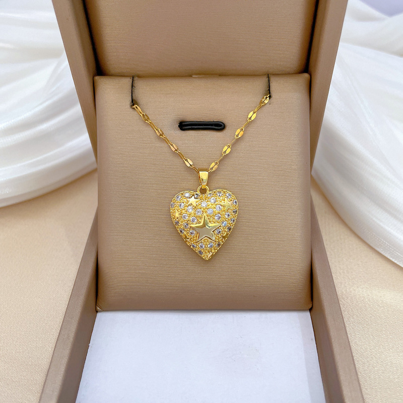 [TianZheng] amor estrella de cinco puntas lujoso temperamento hermoso collar de diamante completo cadena de clavícula de acero Ti