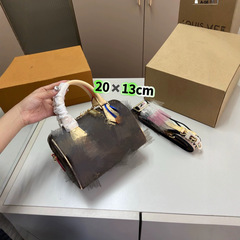 広州貿易直接供給老眼 Speedy20 ピローバッグボストン本革ハンドバッグポータブルショルダーワイドショルダーストラップ女性用