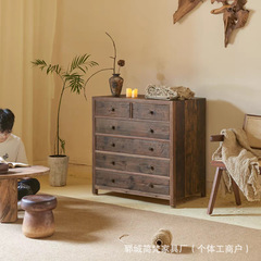 禅意のある楡材の引き出しキャビネット、無垢材のリビングルーム玄関用引き出しキャビネット、古材の楡材ベッドサイド収納キャビネット、床置き衣類収納キャビネット