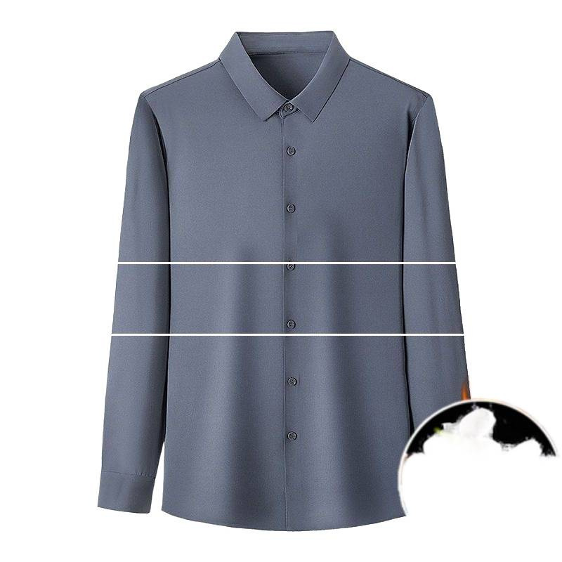 ピアカダンの高級な绢糸のシャツの男性の長袖の春の薄い金の弾力の純色の無熱の無傷のシルクのシャツ