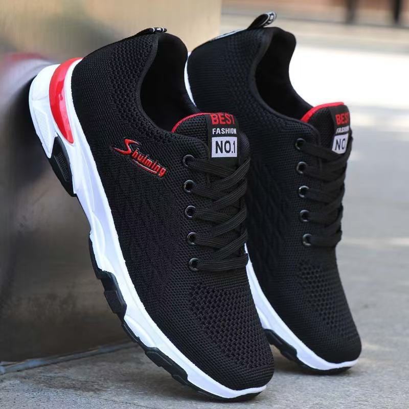 Manufacturer Delivers Spring and Summer New Men's Casual Shoes, Comfortable Soft-Soled Fly-Knit Sports Shoes, Lace-Up Running Shoes, Single Shoes