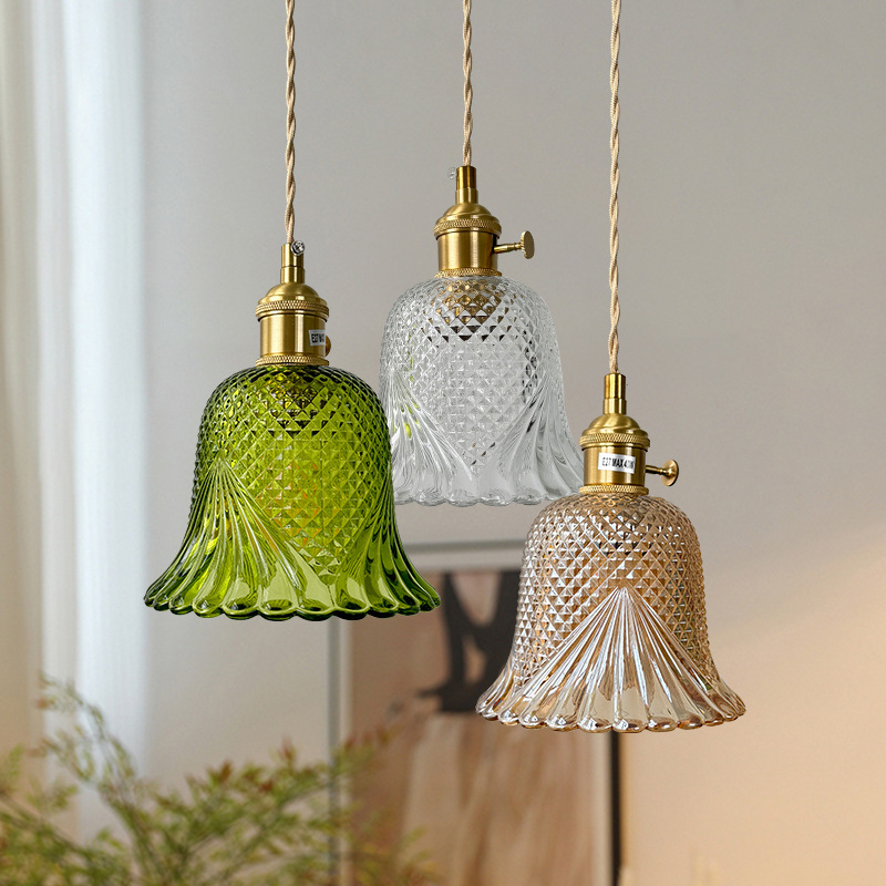 Lámpara de latón retro comedor bar dormitorio cabecera lámpara de cama tallado diamante vidrio tienda decoración comercial lámpara de cama