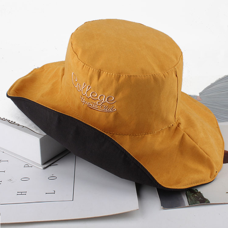 春夏季女帽 純色繡花漁夫帽可折疊布帽沙灘帽子遮陽圓頂禮帽時裝