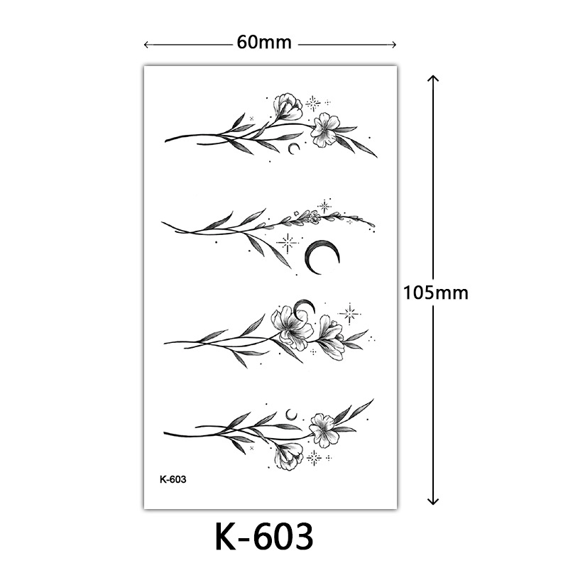 Pequeñas pegatinas de tatuaje frescas letras inglesas flores mariposas líneas de boceto pegatinas de tatuaje impermeables tatuaje