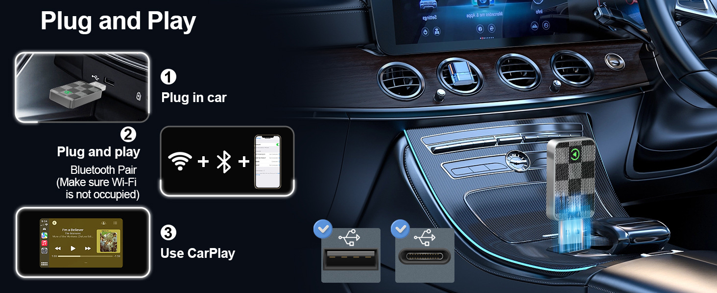 Cross-Border Best-Selling Wireless Carplay Box, Wired to Wireless Carplay Module, Supports Apple and Android Car Systems