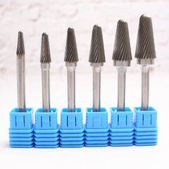 Tungsten steel polishing head carbide rotary file L conical single and double flute electric grinding metal engraving milling cutter