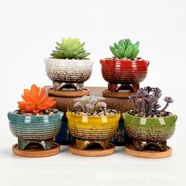 厂家直营陶瓷多肉植物窑变花盆北欧室内桌面摆件亚马逊跨境园艺