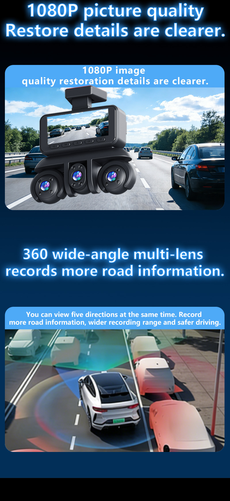 W18-5 Lens Dashcam 3.16-inch 1080P Five-Channel Camera Manufacturer's Best-Selling Product for Foreign Trade and E-commerce on Amazon