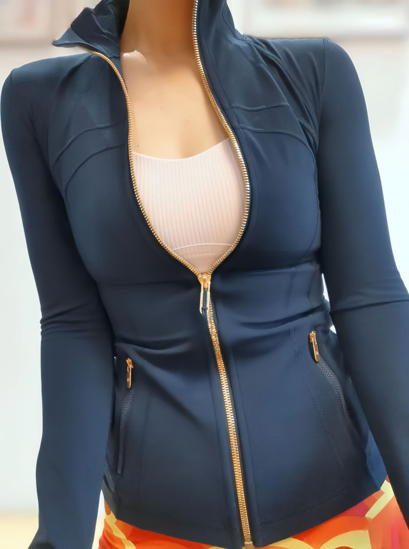 Navy blue - stand collar [gold zipper]