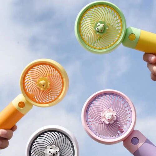 Cross-border new cute cartoon handheld with base fan mini USB charging summer outdoor portable fan