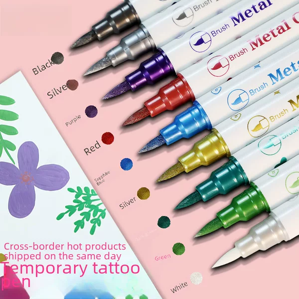 Aiye Body Painting Temporary Tattoo Pen Soft-Head Metallic Skin Marker Pen Hook Line DIY Double-Headed Marker Pen