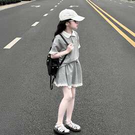 女童运动套装夏2025新款女大童洋气短裤两件套儿童短袖芭蕾风衣服