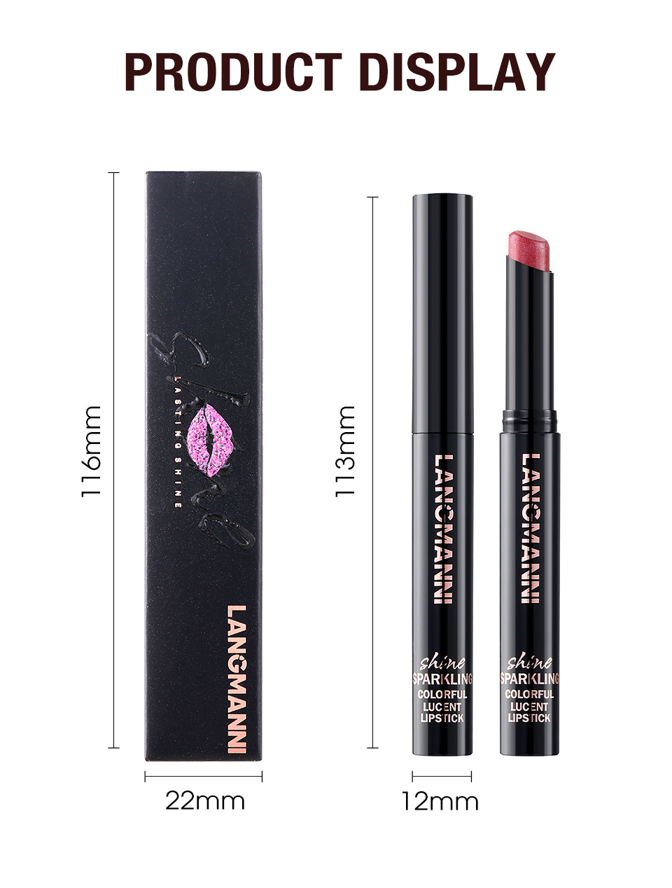 LANGMANNI ten-color bevel pearlescent rotating bevel design lipstick single pack undefined