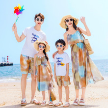2025夏季新款两件套仙气女裙亲子装沙滩款一家四口夏季休闲套装