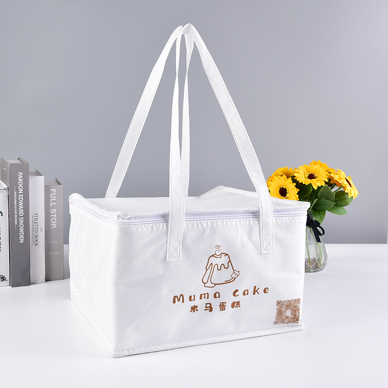 现货白色无纺布保温袋手提蛋糕生鲜便当袋铝箔野餐保鲜水果冰包