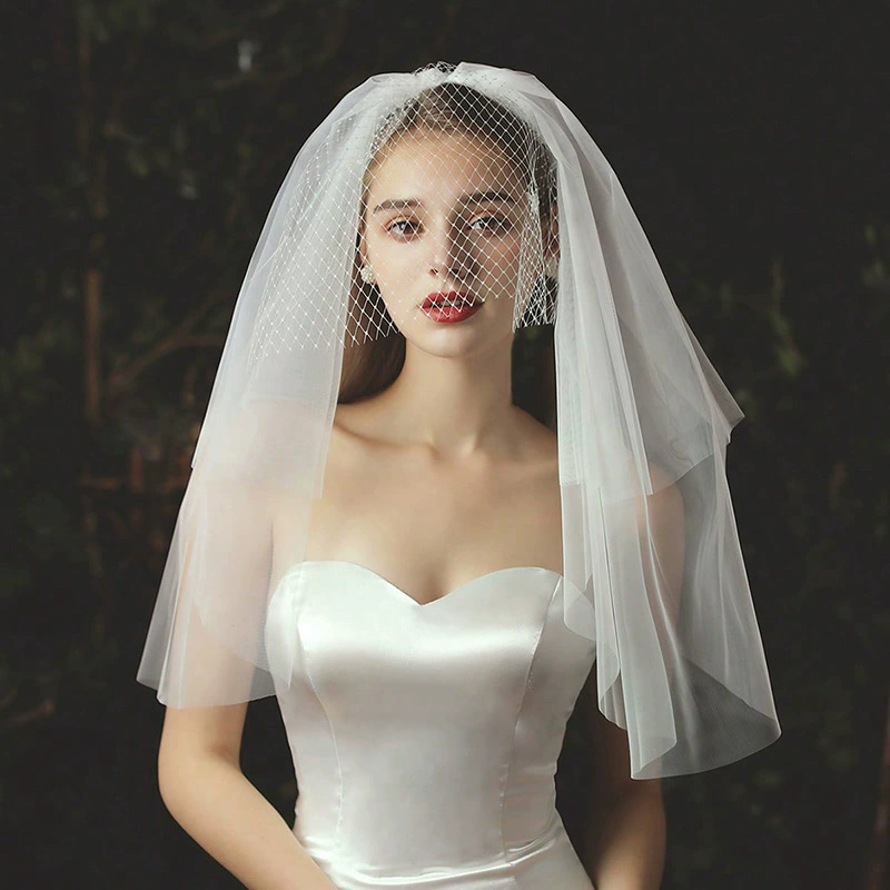 Bride's veil, wedding dress, lace hair accessory with bow, high-quality style