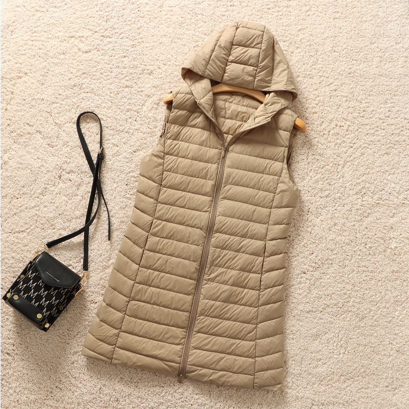 Down Vest Women's Mid-length 2023 Autumn and Winter Hooded Korean Style Light Down Jacket Inner Matching Coat Vest Jacket Down Vest Women's Mid-length 2023 Autumn and Winter Hooded Korean Style Light Down Jacket Inner Matching Coat Vest Jacket