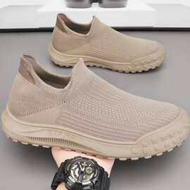 飞织袜子男鞋夏季透气运动网面休闲一脚蹬鞋子男士上班工作防滑鞋