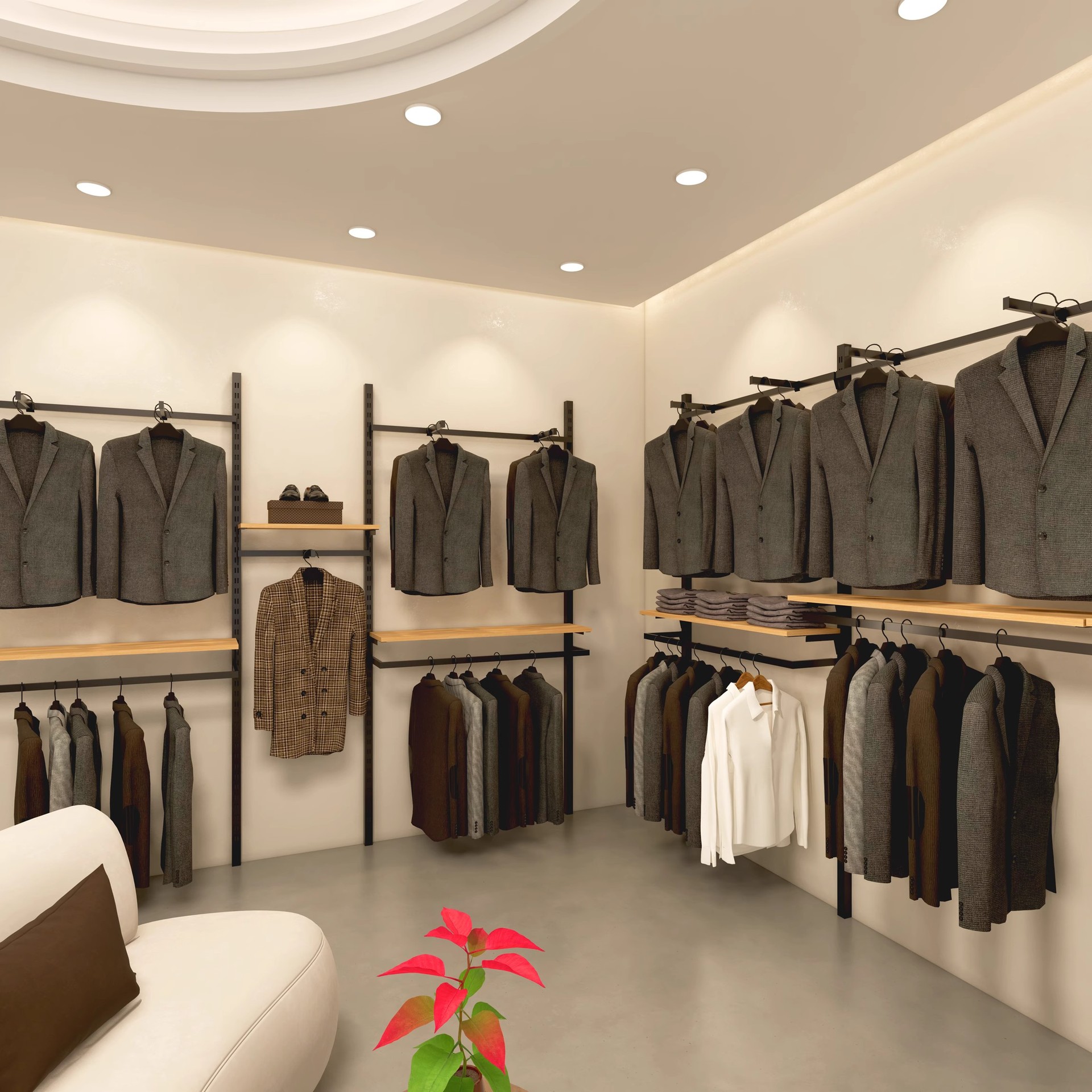 Marca de ropa de hombre transfronteriza estante de exhibición de tiendas de ropa de trajes estante de abrigo de alta gama mostrador de centro comercial estante de exhibición tipo piso