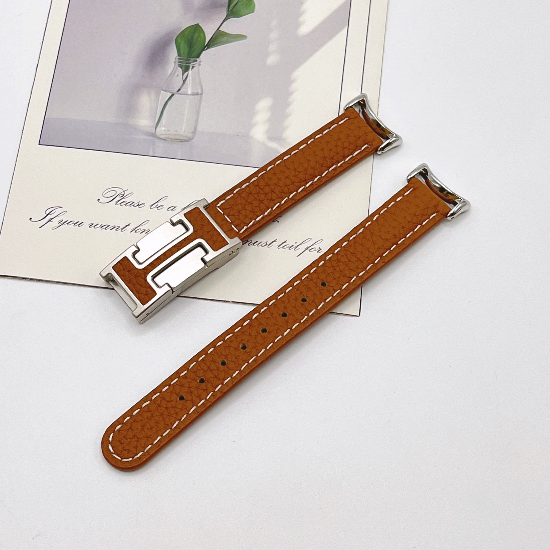 Подходит для Apple Watch iWatch 10 поколения, 98Ultra/SE, Xiaomi 8/9, ремешок из кожи с рисунком «личи», H-застежка, магнитный