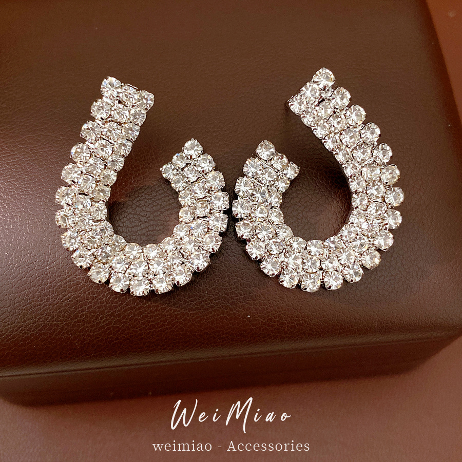 Agujas de plata diamantes geométricas aretes redondos estilo europeo y americano personalidad pendientes de nicho ligero lujo alta sensación de aretes al por mayor