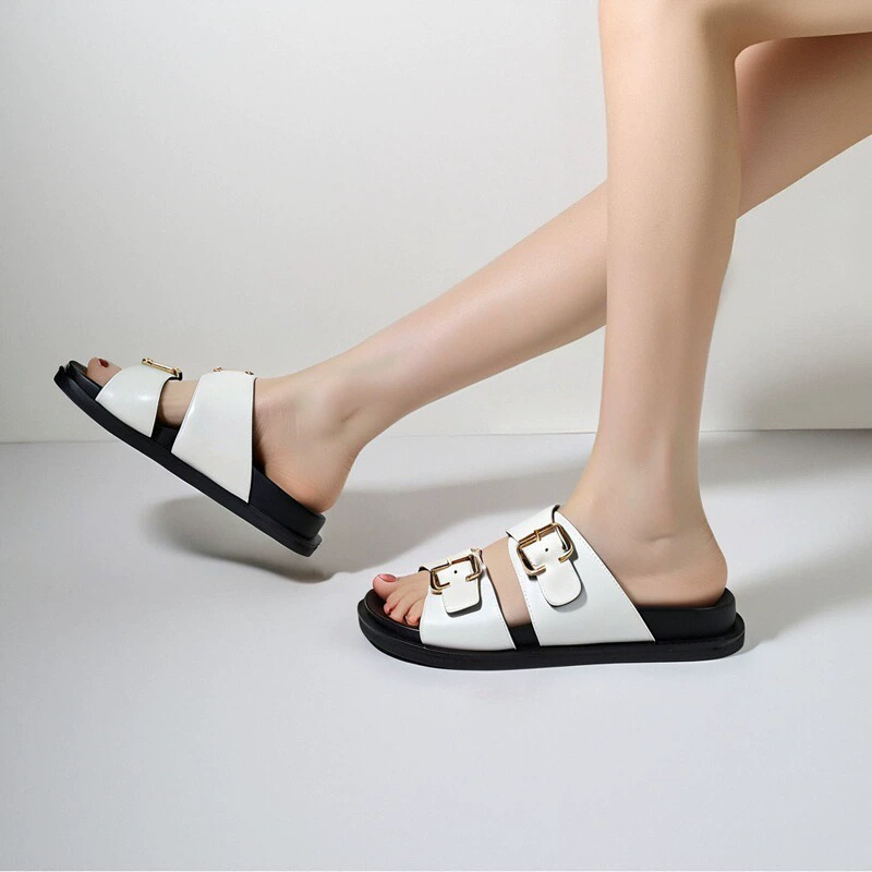 Тапочки Birkenstock из натуральной кожи, пляжные сандалии, женские удобные летние сандалии на толстой подошве, мягкие сандалии на плоской подошве с пряжкой из воловьей кожи