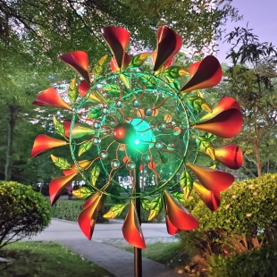 Villa Courtyard Decoration Large Three-Dimensional Iron Morning Glory Solar Lamp Luminous Windmill on the Ground