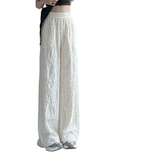 American large size L-6XL fat mm casual broken hole wide-leg pants for women's spring and summer new high-waist loose drag-feeling straight pants