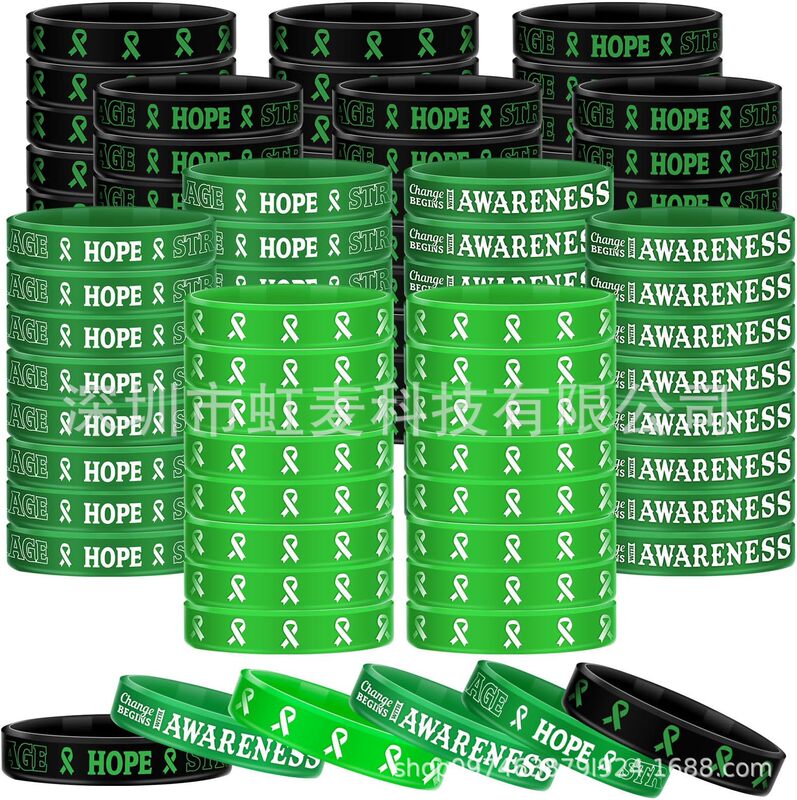 Mental Health Awareness Silicone Bracelets in Bulk with Sayings, Green Ribbon Wristbands, Mental Health Gift Accessories