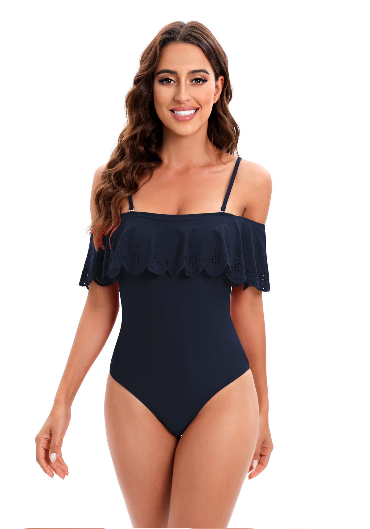 solid color word-neck ruffled sling one-piece swimsuit  NSJHD121689