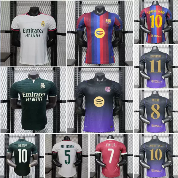 Wholesale 2627 Season Real Madrid Jerseys Barcelona Football Uniforms Mbappe Yamal Pedri Champions League Jerseys