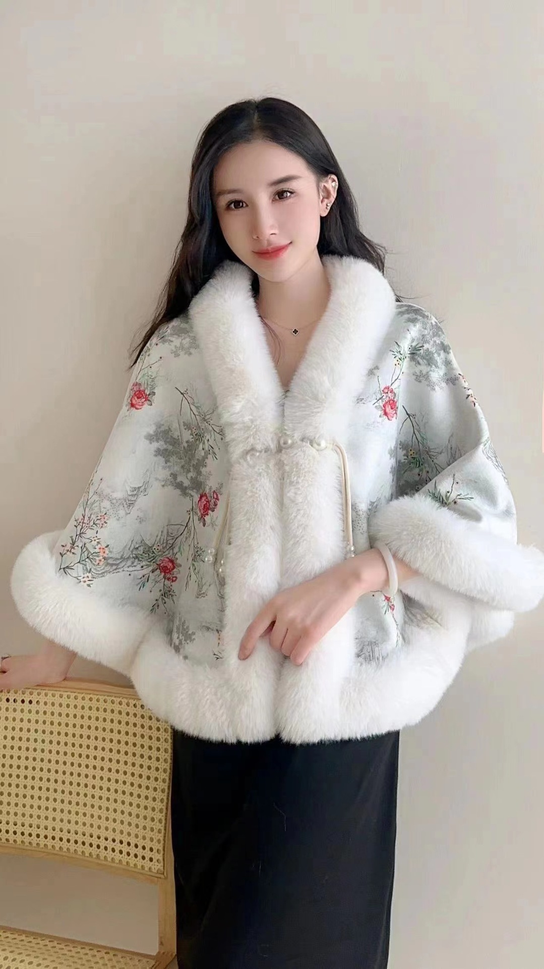 Προσθέστε φλις χοντρό σάλι κάπας cheongsam με γούνινο γιακά κάπα φθινόπωρο και χειμώνα μόδα ζεστό γυναικείο παλτό_voghion.com