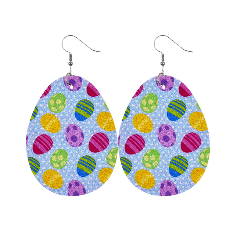 1 Paire Rétro Lapin Les Gouttelettes D'eau Œuf Faux Cuir Patchwork Pâques Femmes Boucles D'oreilles display picture 2