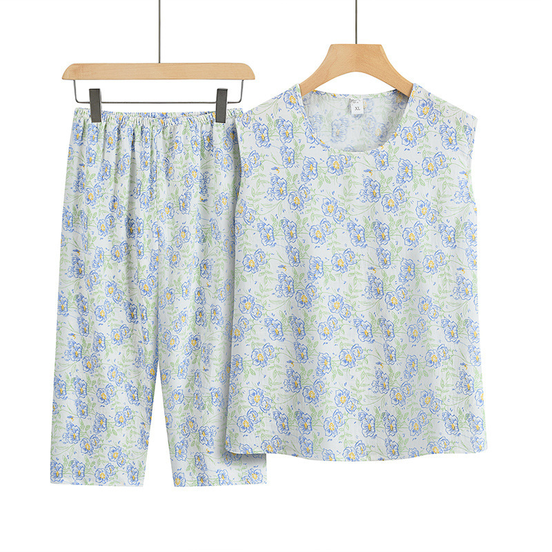 Middle-aged and Elderly Women's Summer Granny Crewneck Short-sleeved Suit Loose Waistcoat for Mother Old Man Clothes for Old Woman Middle-aged and Elderly Women's Summer Granny Crewneck Short-sleeved Suit Loose Waistcoat for Mother Old Man Clothes for Old Woman