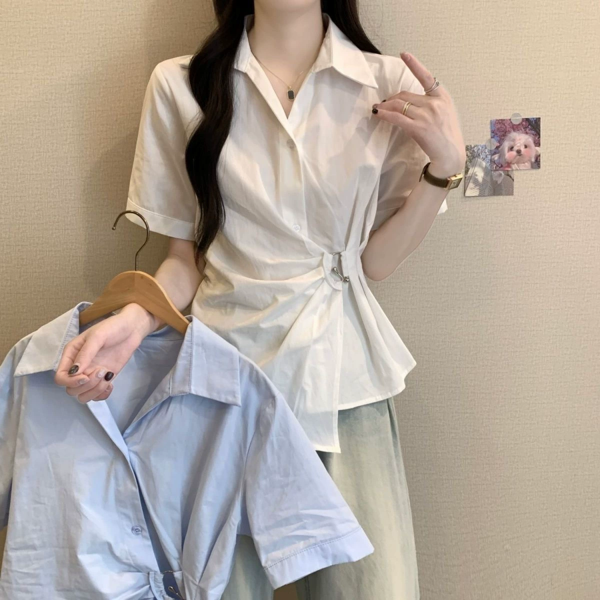 Женская одежда больших размеров 2025, летний новый дизайн, модная повседневная рубашка с коротким рукавом, плиссированная, подчеркивающая талию, топы для женщин