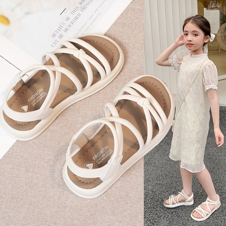 Summer New Style Simple Children's Sandals Girls' Soft Soled Roman Princess Shoes Medium And Large Sizes For Kids_voghion.com