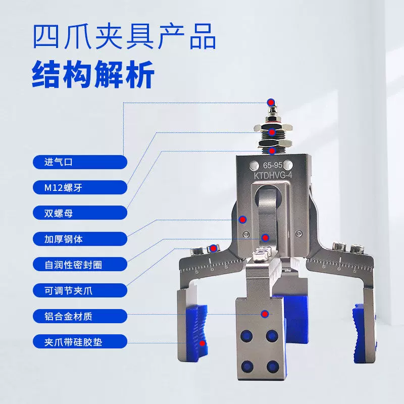 2024新款机械手四爪夹具强力硅胶夹爪手指气动异性夹子注塑机配件